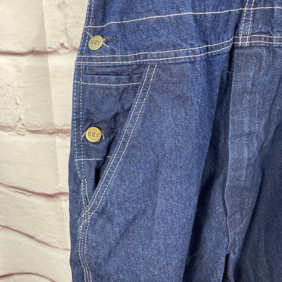 Mens KEY IMPERIAL Carpenter Bib Overalls 38x32 Denim Blue Utility Workwear - Picture 3 of 16